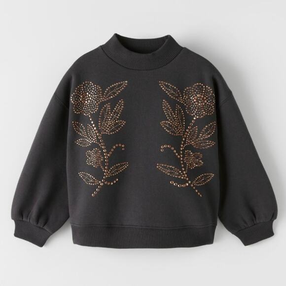 Zara girls floral studded sweatshirt NWT size 9 - Picture 1 of 7